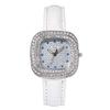 Women's New Luxury Full Star Diamonds Square Quartz Watch Business Women's Green Leather Casual Dress Clock Wristwatch