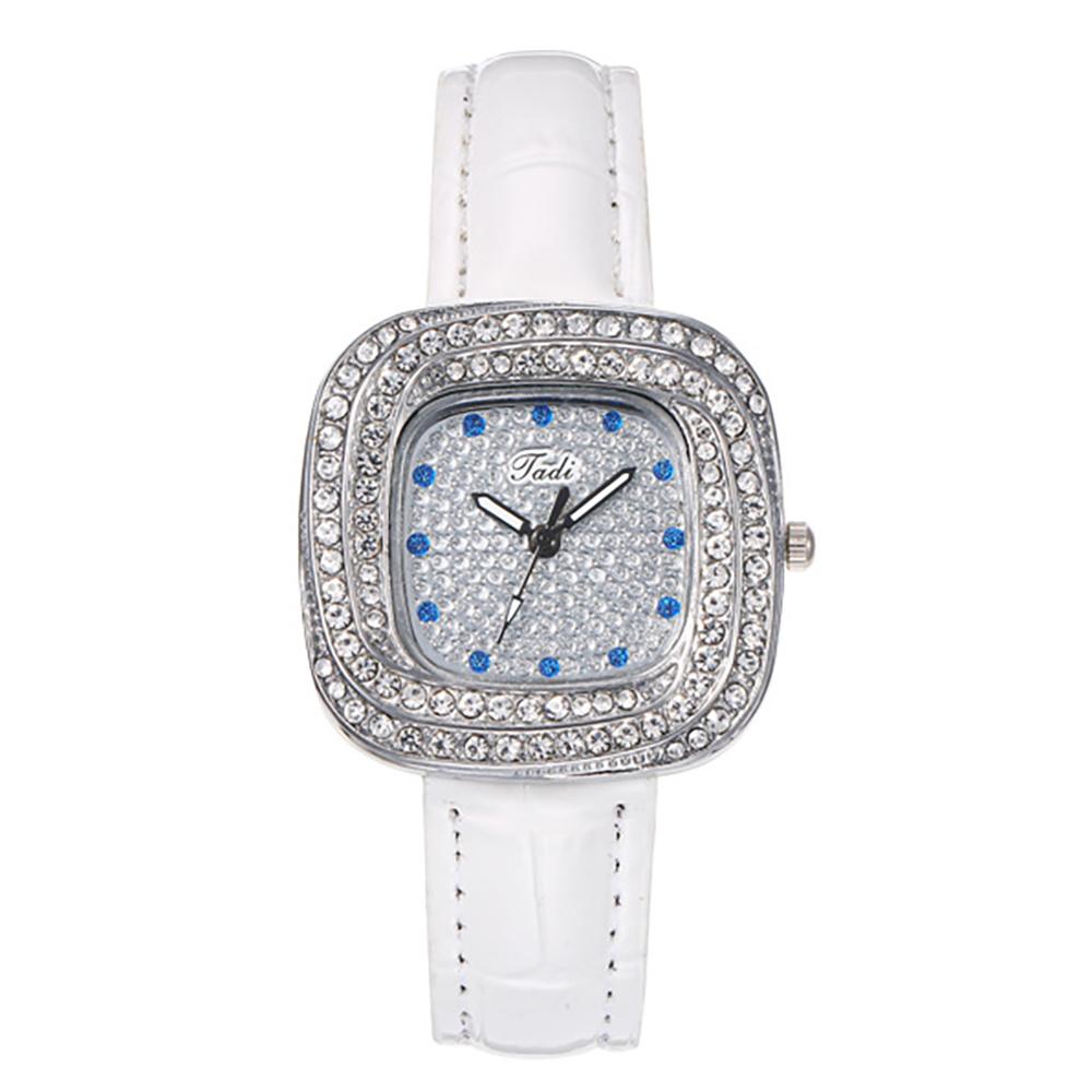 Women's New Luxury Full Star Diamonds Square Quartz Watch Business Women's Green Leather Casual Dress Clock Wristwatch