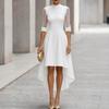 Women's Color Mesh Cocktail Dress with Mock Neck, Three-Quarter Sleeves and Asymmetric Hem for Evening Party