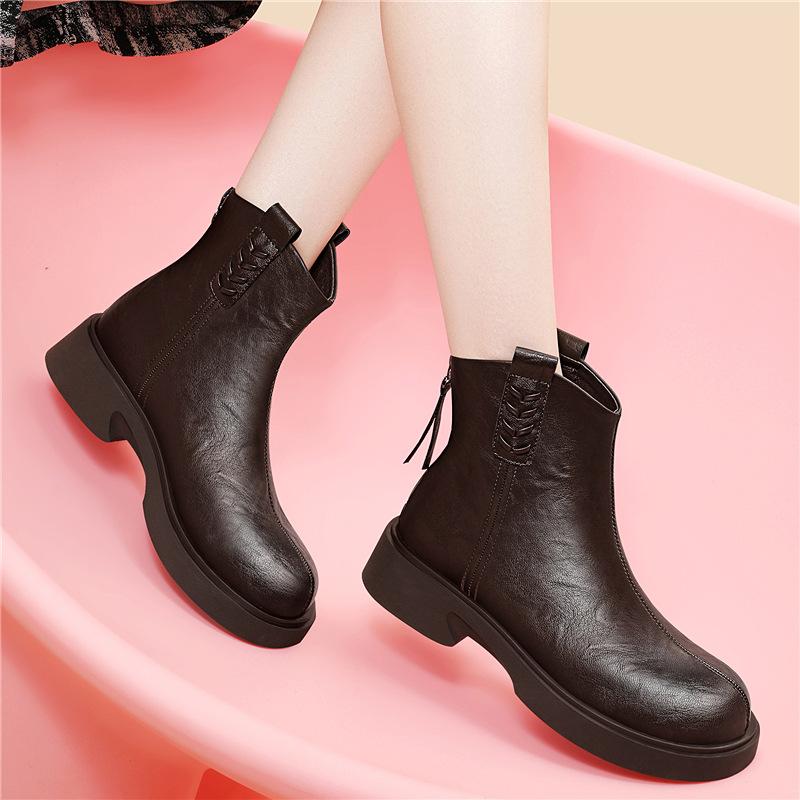 

Black Short Boots Fleece Boots Martin Boots Versatile Platform Women s Casual Leather Boots Cotton Shoes 39