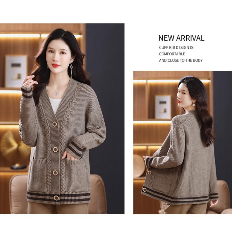 Women S Long Sleeve Knit Cardigan Plus Size Mom Style Casual Outerwear Autumn Winter Sweater