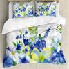 Yellow and Blue Duvet Cover Set Spring Flower Watercolor Flourishing Vibrant Blooms Design Decorative Bedding Sets Queen Size