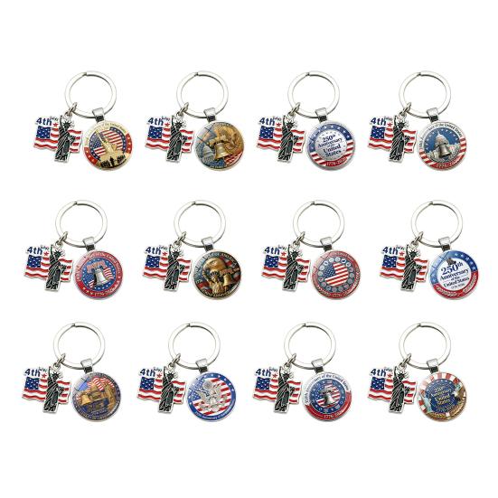 Pendentif Porte-clés, Porte-clés Double Pendentif Combiné, Porte-clés pour le 250e Anniversaire de la Fondation des États-Unis avec Anneau Métallique Épaissi