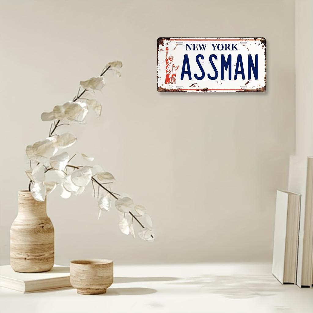 Embossed Vintage Prop Number Tag, Assman, Vanity License Plate, Seinfeld | Cosmo Kramer,  - Iron Material, Entryway, Boat, Room,
