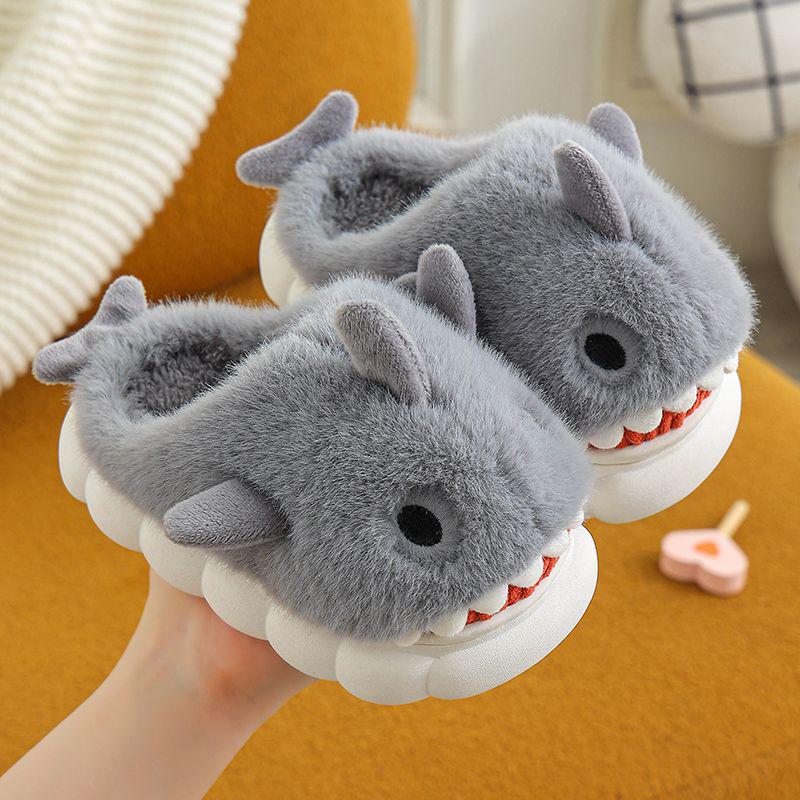 Children's Cartoon Shark Cotton Slippers - Non-Slip, Thick-Soled, Warm, Indoor Shoes for Boys