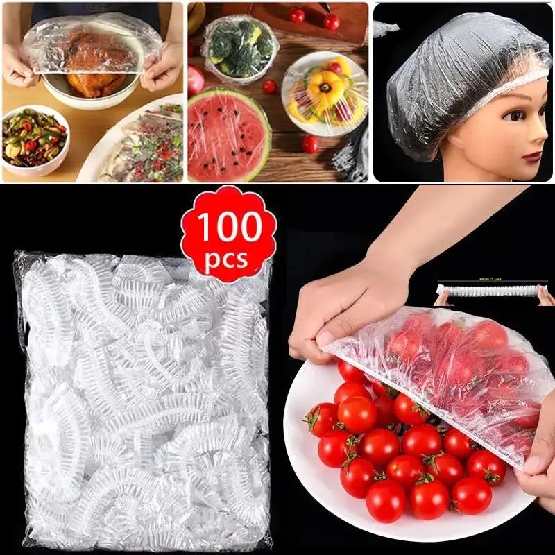 200-Piece Kit: Reusable Stretch Lids for Food Preservation + Disposable Shower Caps - Ideal for Kitchen Storage and Shower Prote