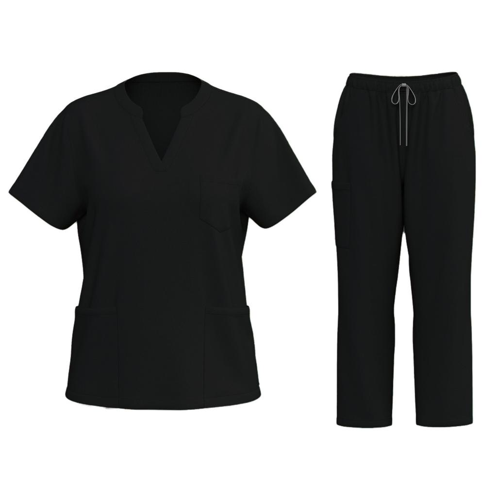 Women's Fashion Short Sleeve V Neck Pattern Tops Pocket Working Set