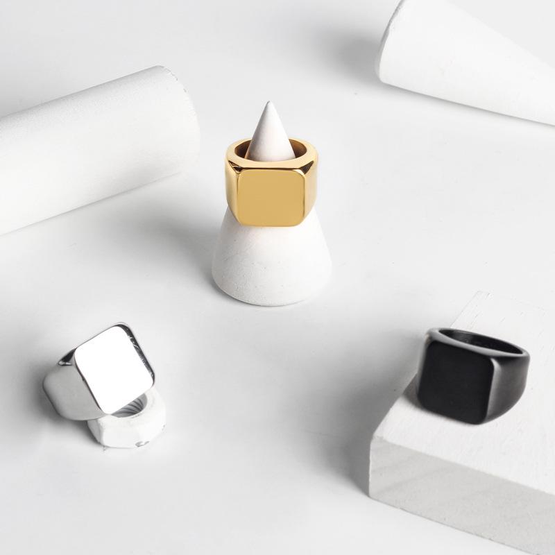 

Nordic Luxury Minimalist Titanium Steel Square Couple Ring Size 6