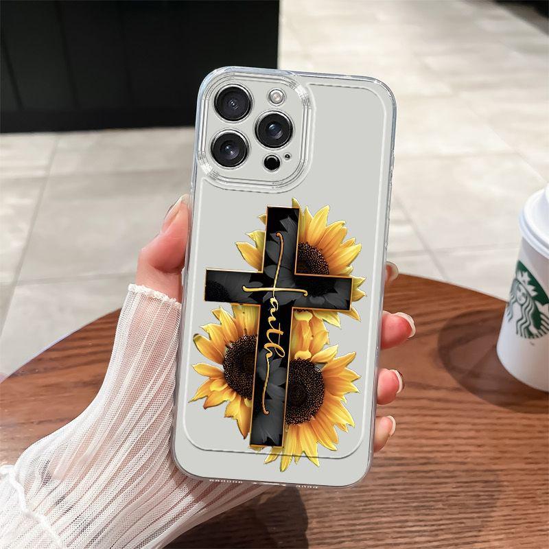 

Transparent Sunflower Cross Phone Case for Apple iPhone 15 Plus 12