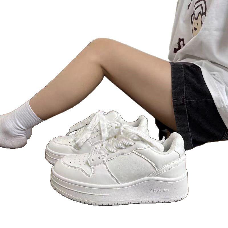 2025 Spring New Thick-soled Little White Shoes Women's Ins Niche Versatile Breathable Student Sports Board Shoes