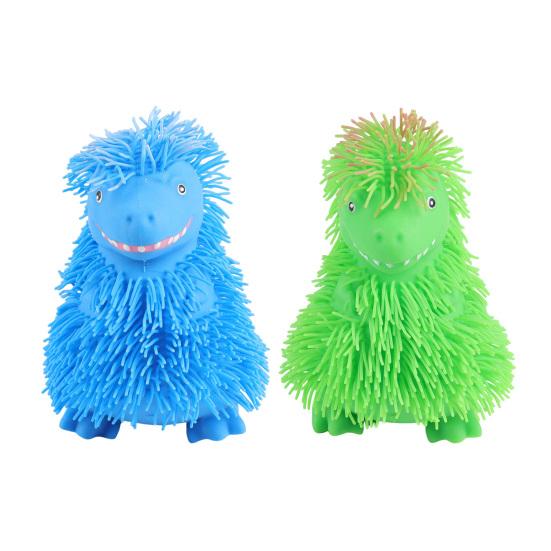 Cartoon Dinosaur Squeeze Toy with Long Hair Glitter Soft TPR Rubber Stress Relief Fidget for Kids Pull-Resistant Visual Stimulation Anxiety Relief