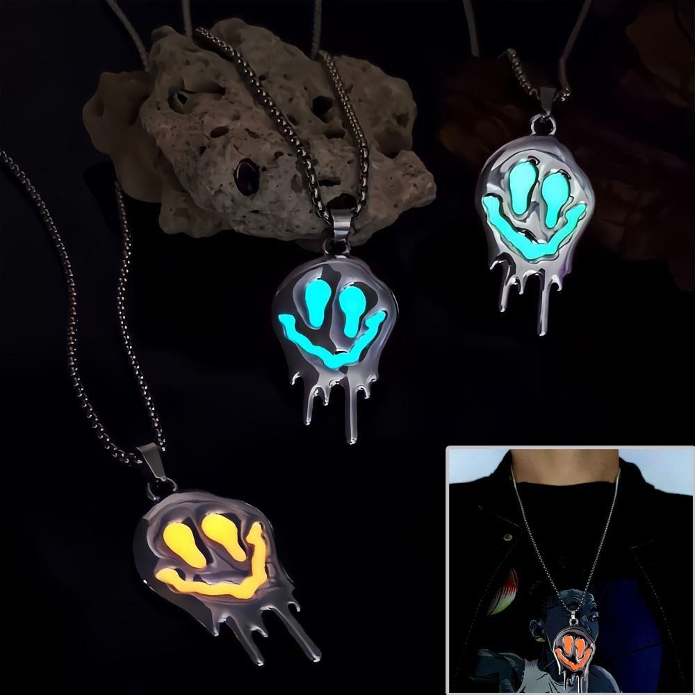 Punk Halloween Skull Necklace Zinc Zinc Alloy Hip Hop Neck Chains Simple Luminous Pendant Necklace  Halloween