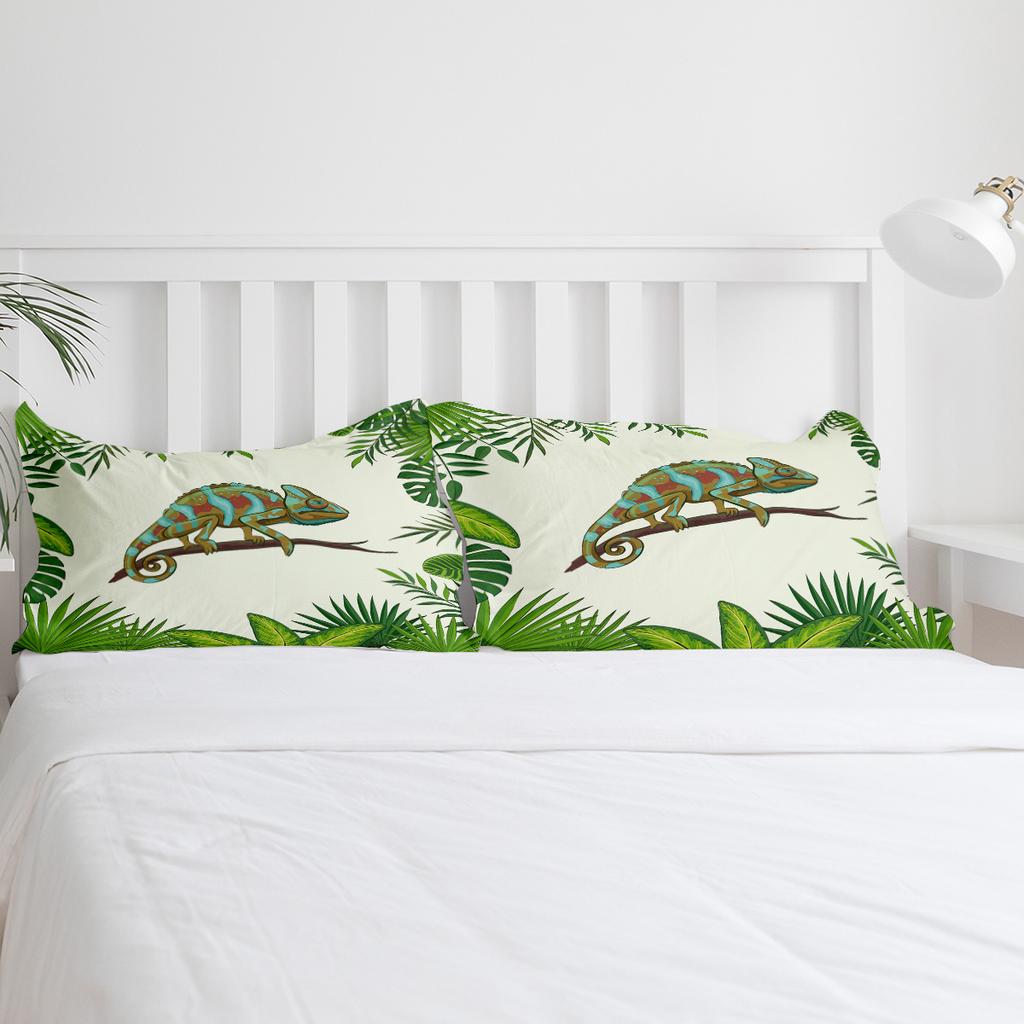 Set Biancheria da Letto Animale Camaleonte Foglie 3 Pezzi Bambini Ragazzi Ragazze Copripiumino Federa Bambini Adulti Coperta Piumino Set Letto Matrimoniale Tessile per la Casa