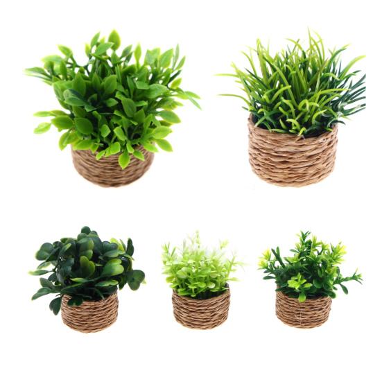 Miniatur-Bonsai-Pflanzen-Requisiten Topfpflanzen-Dekoration Künstliche Grüne Pflanzen für Puppenhaus Schreibtischregal Mini-Heimdekorationen Miniatur-Bonsai-Töpfe