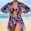 Dreiteiliger Bikini mit tropischem Druck für Frauen 2023 Neuer Badeanzug mit hoher Taille zum Überziehen Bademode Brasilianischer Biquini-Badeanzug