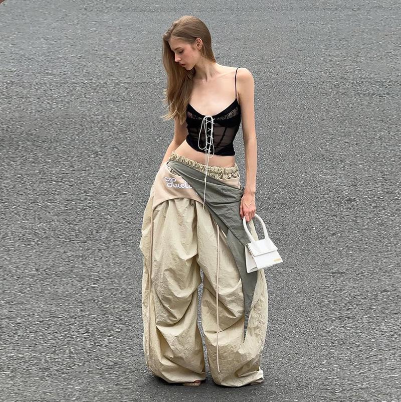 

Женские брюки-шаровары с цветными блоками, на кулиске, быстросохнущие - Весна/Лето, хип-хоп, парашютный стиль Medium