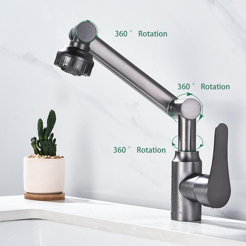 Bathroom Sink Faucet Basin Faucet 1080° Swivel Multifunction Cold and Hot Water Tap Kitchen Sink Faucet 2 Modes Water Tap