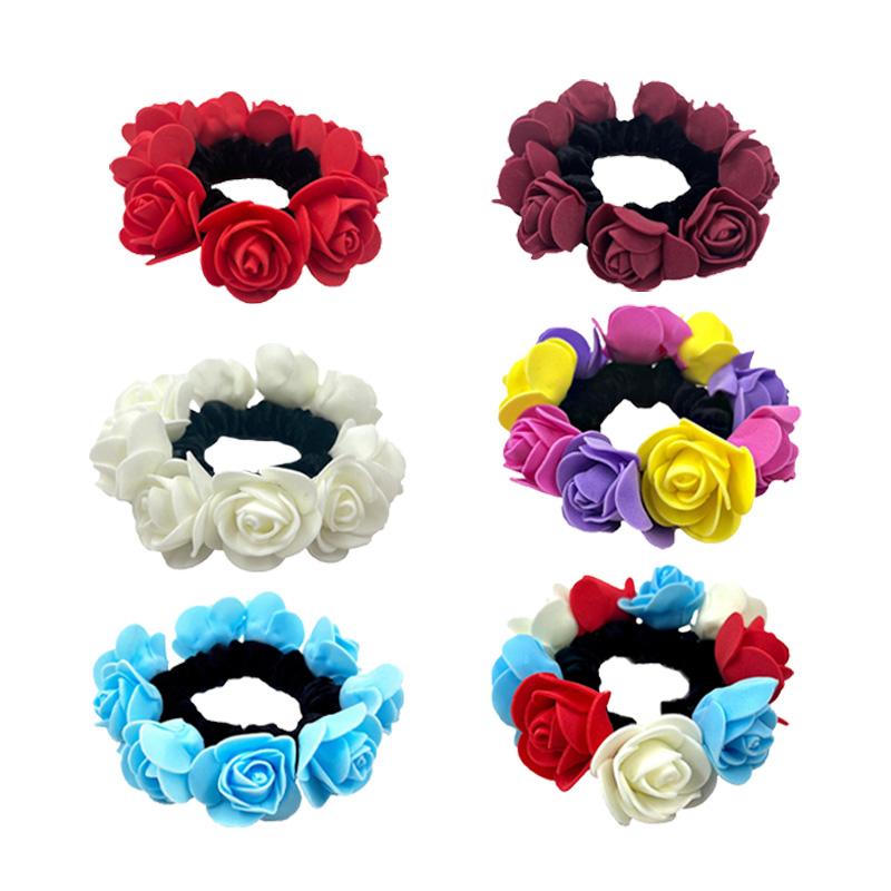1Pc Hair Accessory Girls Hair Tie Hairgrip High Elasticity Women Foam Flower Hair Ring Rose