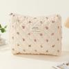 Women Quilted Makeup Bag Printed Cotton Quilted Cosmetic Pouch Large Capacity Zipper Closure Girls Daily Use Clutch