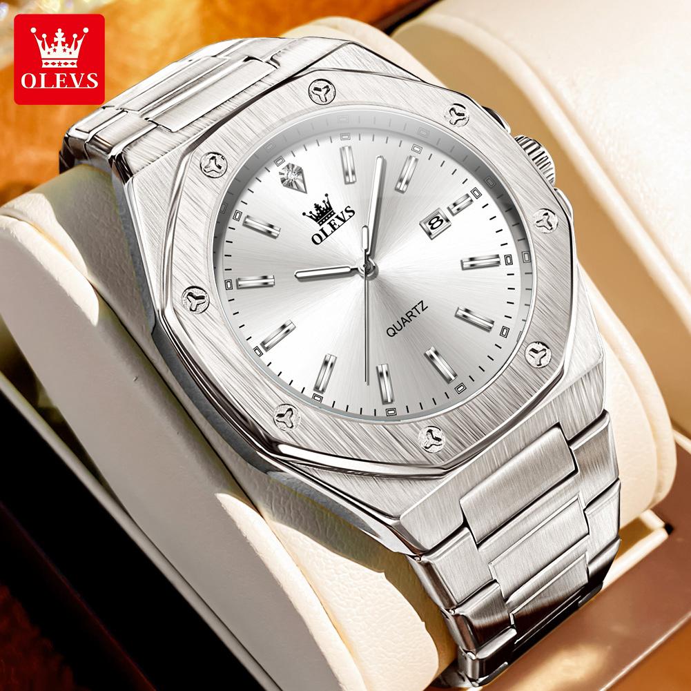 

OLEVS 3613 Luxury Original Men s Watches Waterproof Fashion Skeleton Quartz Watch for Male Calendar Luminous Trend Wristwatch срібний