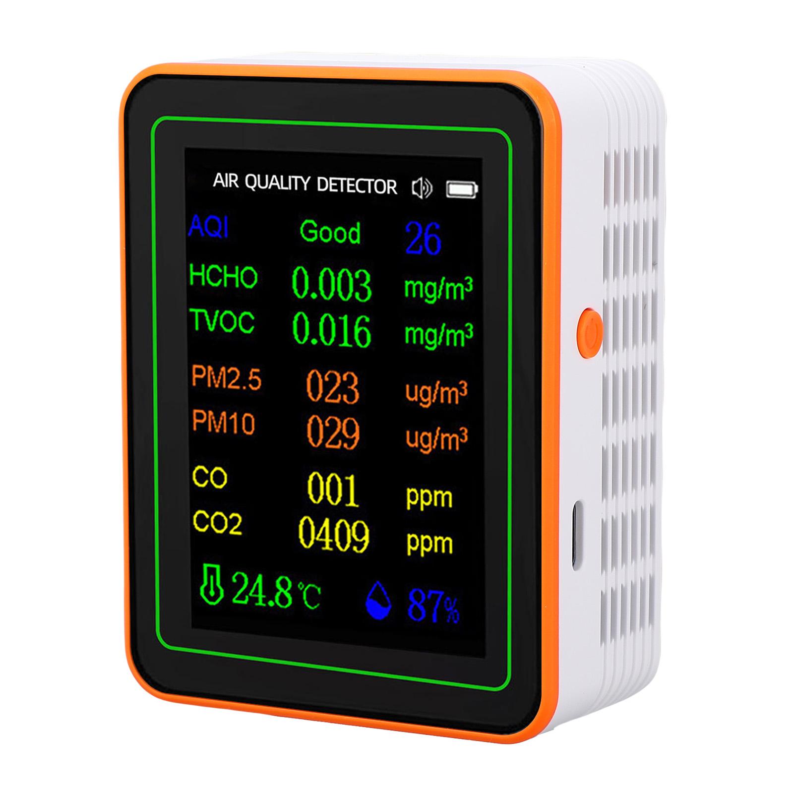 

Детектор качества воздуха Индекс CO2 TVOC HCHO PM2.5 PM10 Тестер температуры и влажности Цветной TFT-дисплей Просмотр кривой Черный White Orange