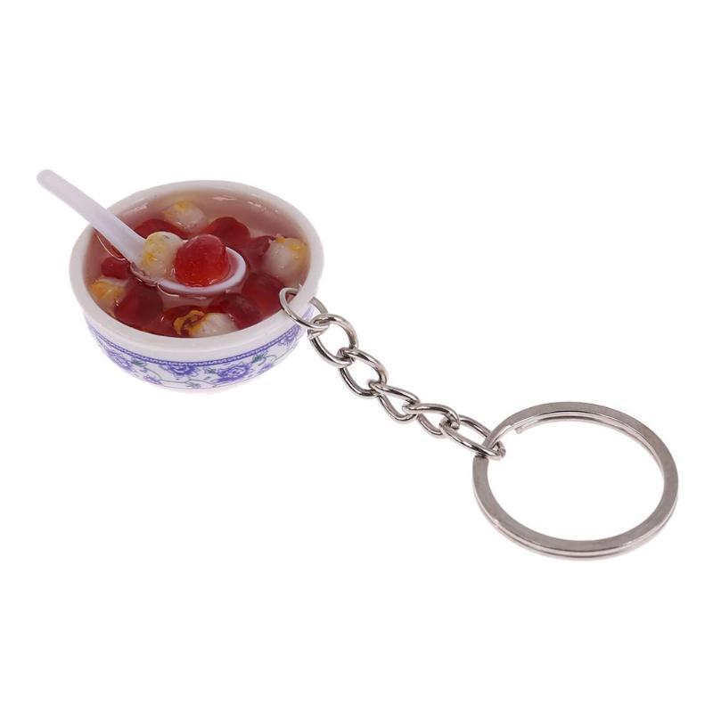 Chinese Style Realistic Noodle Keychain, 4cm Blue and White Porcelain Bowl, Food Play Prop.