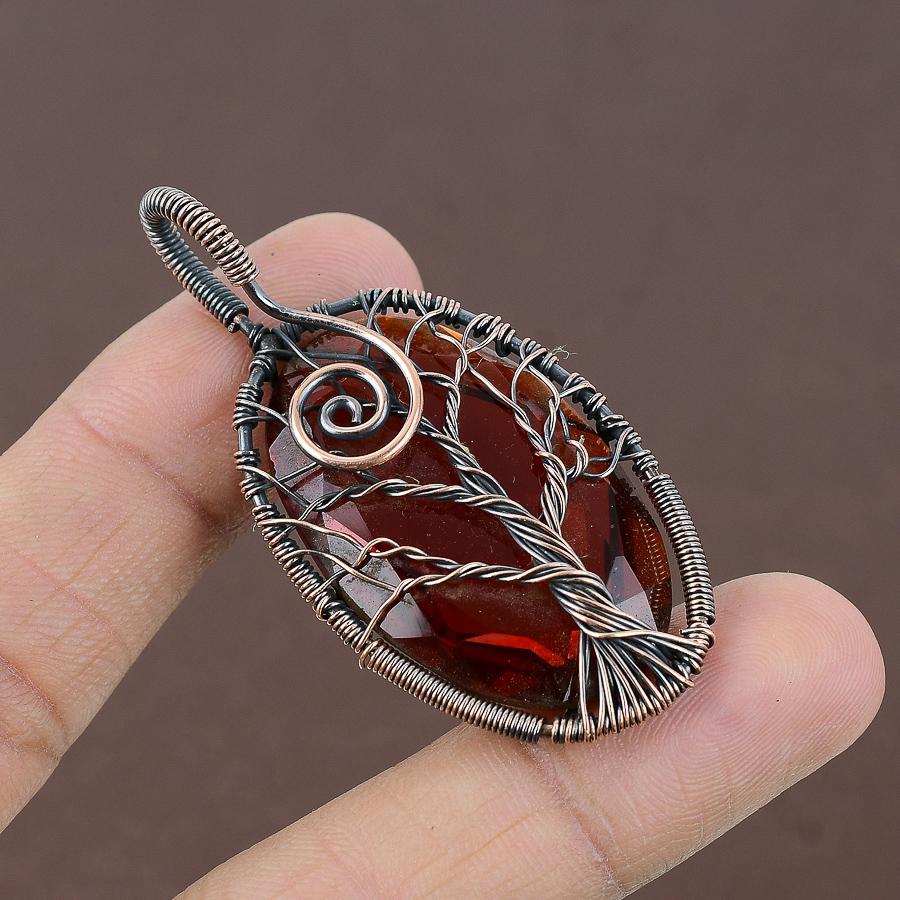 

Подвеска из медной проволоки с природным древом жизни, мозамбикский гранат, 2,29 дюйма, j7l60