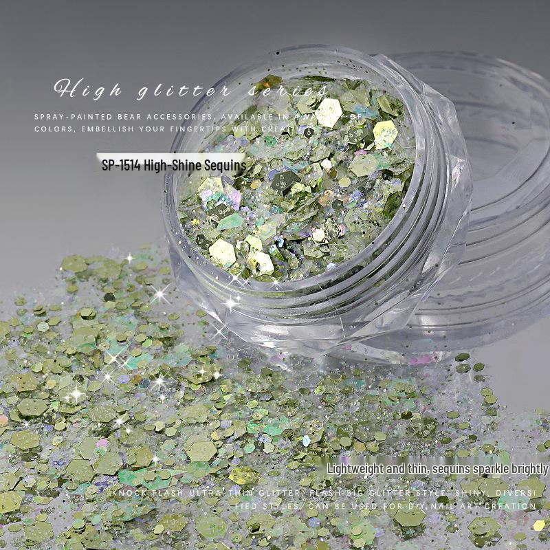 Nail Art Mixed Glitter Sequins: High Shine Hexagons & Rounds