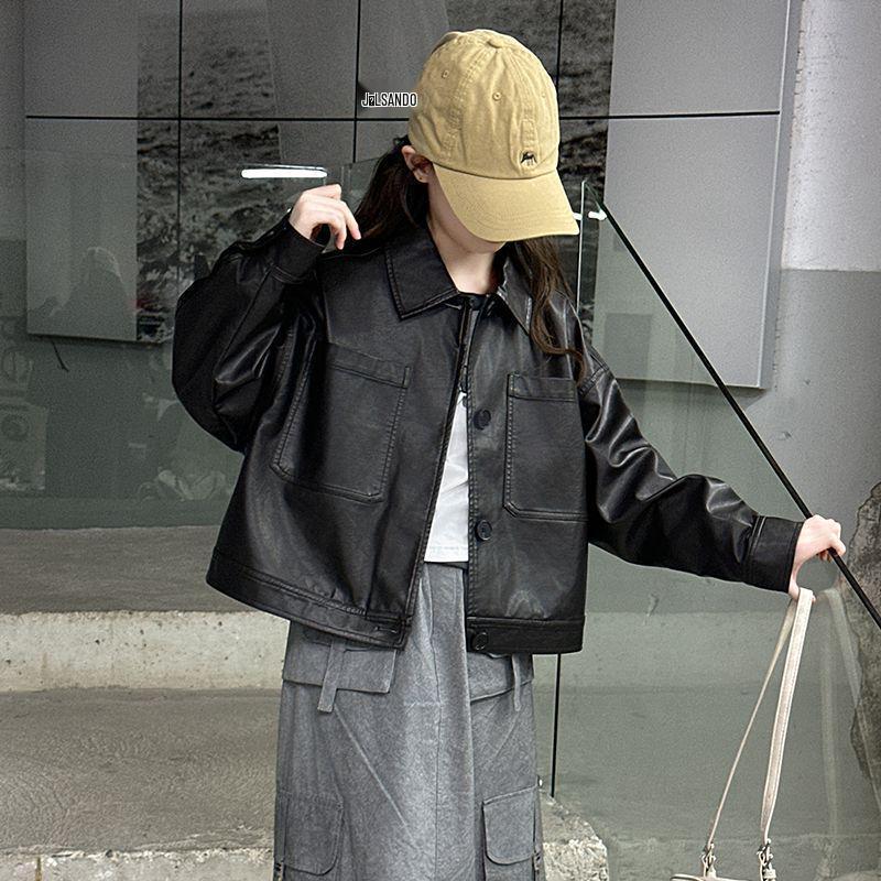 Autumn 2025 Girls' Fashionable Leather Jacket - Korean Style