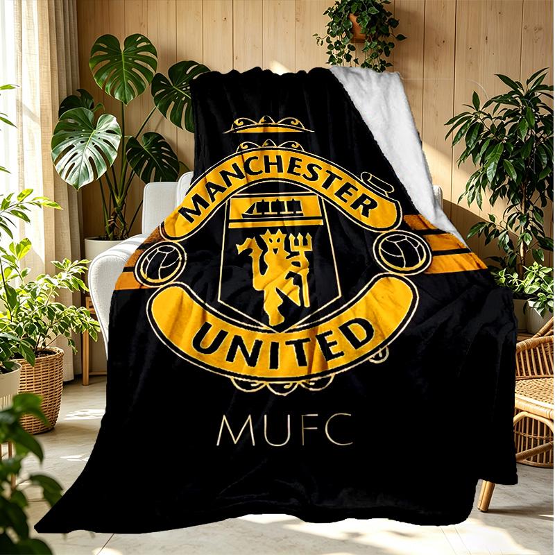 Football United F.C Pattern Blanket for Home Decoration, Bed, Sofa, Car Travel, Camping, Suitable for All Seasons, Birthday Christmas Gift