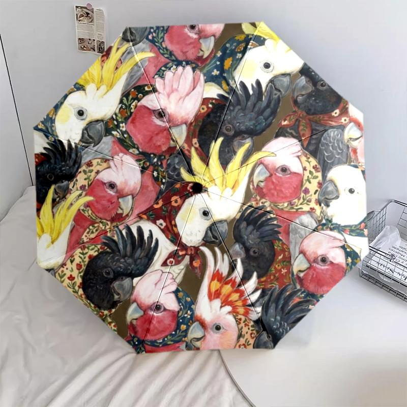 

1 PC Automatic Folding Umbrella - Retro Parrot Pattern, Portable & Foldable Design with 8 Ribs, Christmas Birthday Gifts
