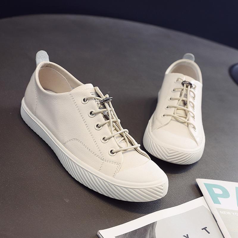 

Маленькие белые туфли женские низкие кожаные 2021 весна и осень эластичная пряжка мягкая кожа плоская подошва сумка голова повседневные одинарные туфли студенческая обувь 40 бежевый