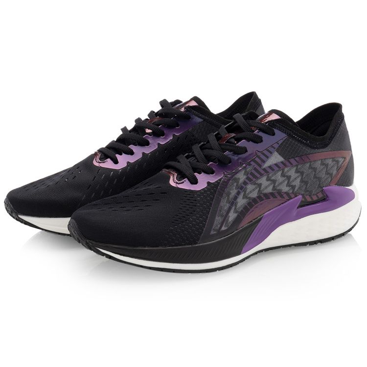 Li Ning Wind Chaser Stability Racing Support Low Top Running Shoes Women Sneaker Black Purple ARMQ004-1
