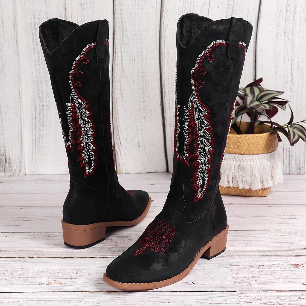 American Women's Large Size Embroidered Tall Boots Increase Height Comfortable Anti-slip Anti-Odor Cushioning Not Tired Feet Arch Support Shoes