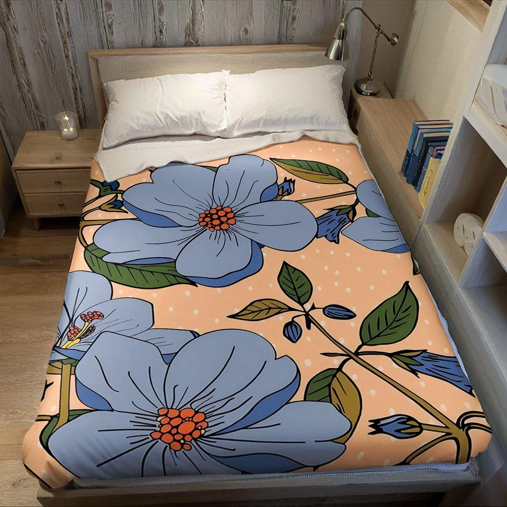 Blue Flower Polka Dot Pattern Flannel Blanket Warm Soft Halloween Christmas Couch Warm Cozy Decorative Decor Gift for All Season