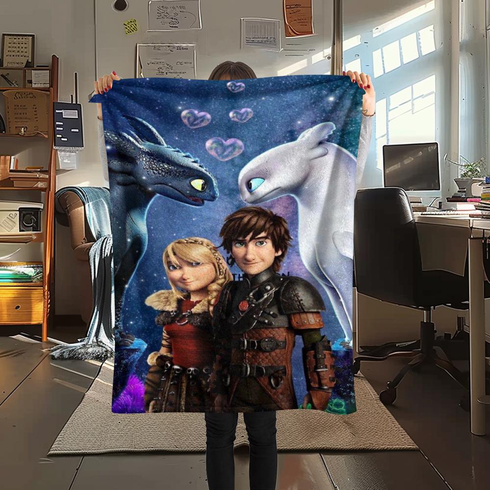 1Pc Dragon Training Print Flannel Blanket, High quality Comfortable for All Seasons, Home Decor, Warmth and Comfort, Perfect for Gifts