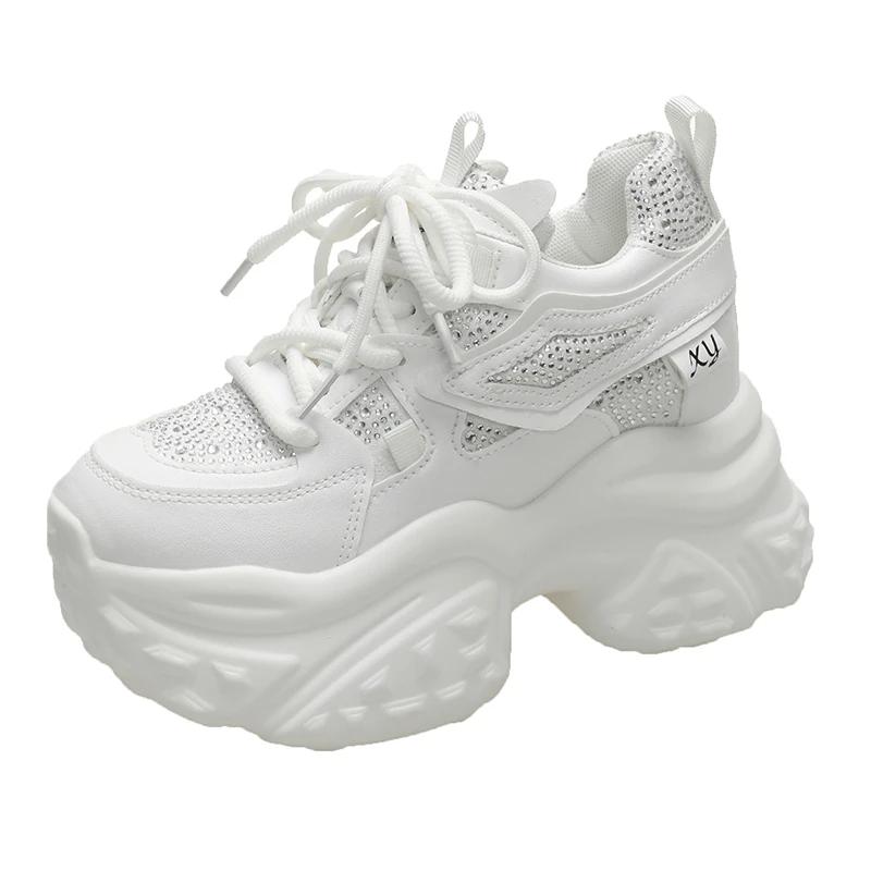 

Мода 11 см Женские Повседневные Кроссовки на Платформе на Высоком Каблуке 2024 Новая Осень Спортивная Кожаная Обувь Блестящие Кроссовки Массивные Кроссовки Zapatos Mujer 39 белый