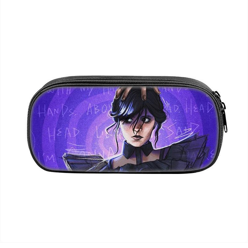 Wednesday Addams Pencil Case Oxford Material With Circular Design For Students And Collectors