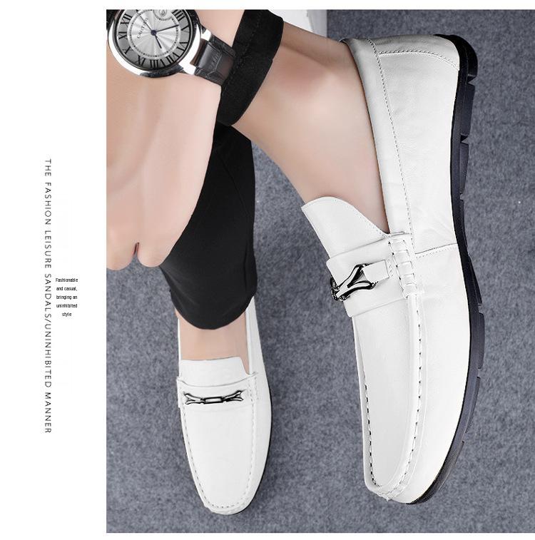 Men's Genuine Leather Slip-On Loafers: Spring & Autumn Trendy, Soft Sole, Large Size Flat Shoes