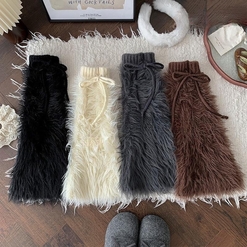 Winter Warm Furry Leg Warmers Y2K Lolita Girls Foot Cover JK Janpanese Stockings Winter Warm Thickened Harajuku Loose Long Socks