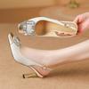 Fashion New Summer Fashion Square Toe Stiletto Stiletto Sandals Women Wear Wrapped Head Sequin Buckle One Strap Kitten Heel Sandals