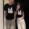 New Summer Cartoon Red Apple Couple Short Sleeve T-Shirt Front Shoulder Crew Neck Loose Cotton Men's and Women's Top