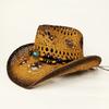 Sombrero de paja hueco Sombreros de vaquero de paja Sombreros de sol de fieltro occidentales para la playa Gorra de fiesta para hombre mujer Caqui Verano Sombrero de paja Jazz