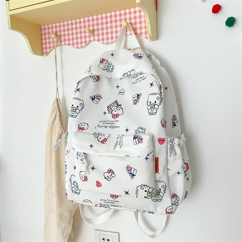 Cute Cartoon Sanrio Hello Kitty Backpack Large Capacity Student Schoolbag  Delicate Personality Trendy Girly Kt Bag Gifts