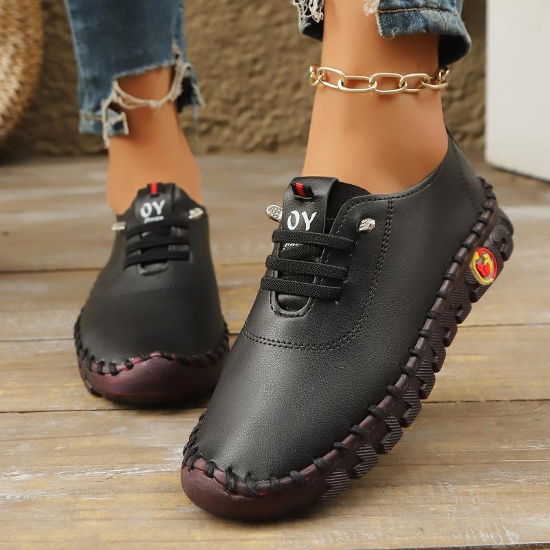 

26 autumn new casual single shoes women s beef tendon soft sole hand-stitched middle-aged mother shoes women s shoes 35 чёрный