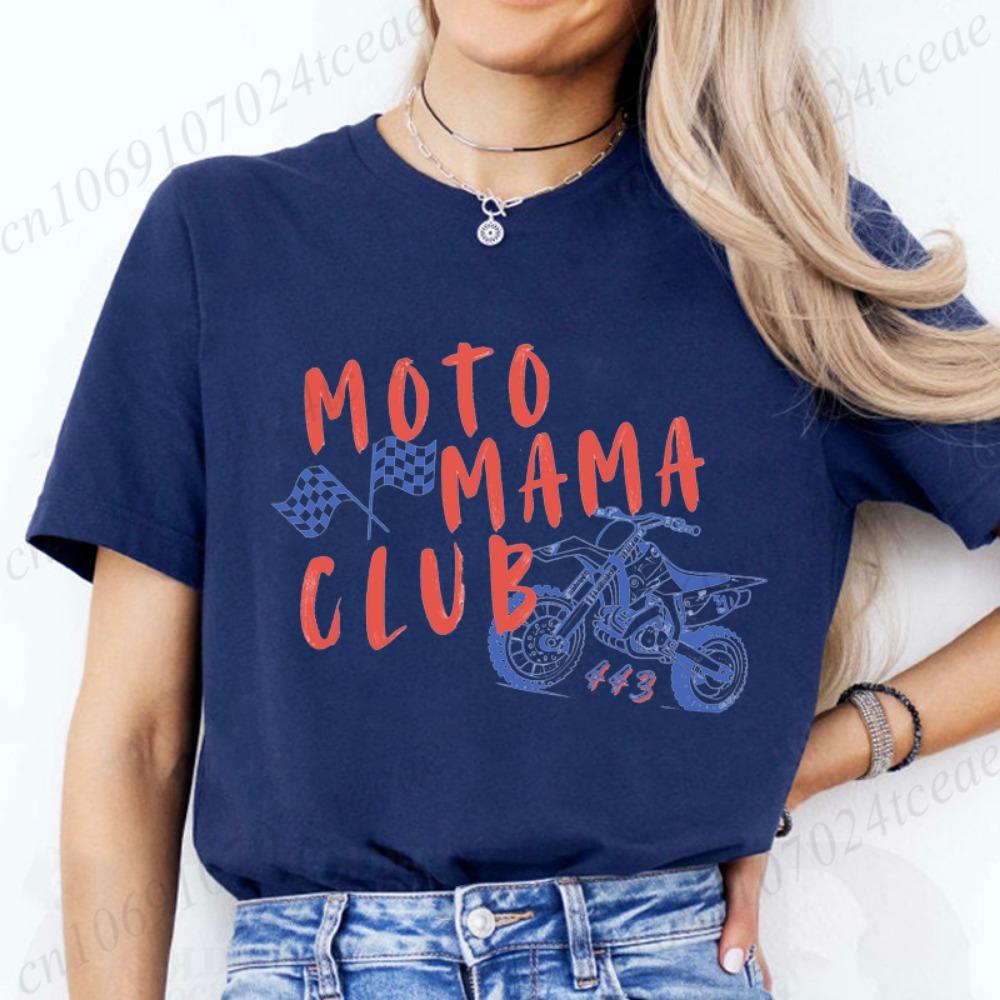 Dirt Bike Mom Tee Moto Mama Printed T Shirt Women Casual Short Sleeve Crew Neck T-shirt Motocross Lover Top Gift for Riding Mama