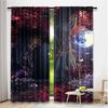 2Pcs Forest Curtain Dark Gothic Themed Scene With Magic Tree And Secret Cave Moon Suitable For Living Room And Bedroom