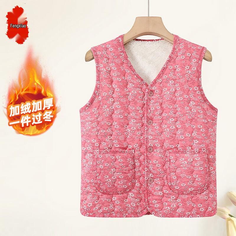 

Women s Winter Plus Velvet Floral Print Vest 4XL