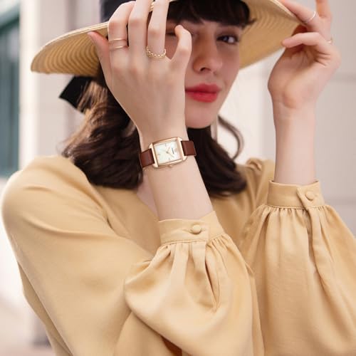 ShunkanSai Women's Analog Quartz Wristwatch with Leather Strap, Slim Fit, Stylish, Waterproof, Square Design, Simple Design, Popular for Casual Fashio