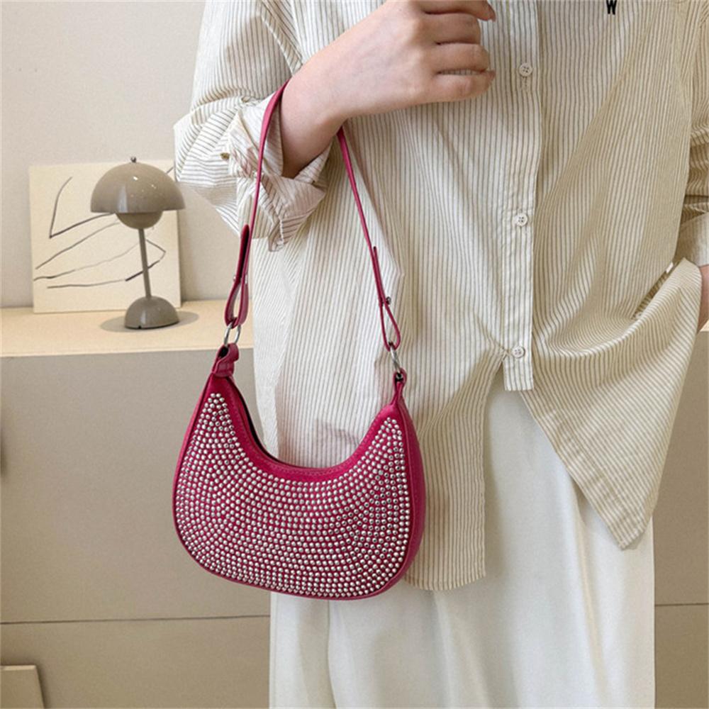Women's Fashion Studded Underarm Bag Retro PU Shoulder Bag Casual Handbags
